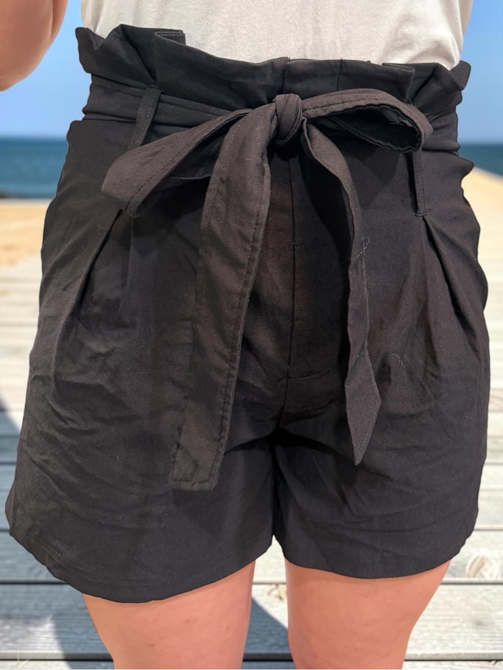 Women’s High-Waist Tie-Belt Shorts in Black